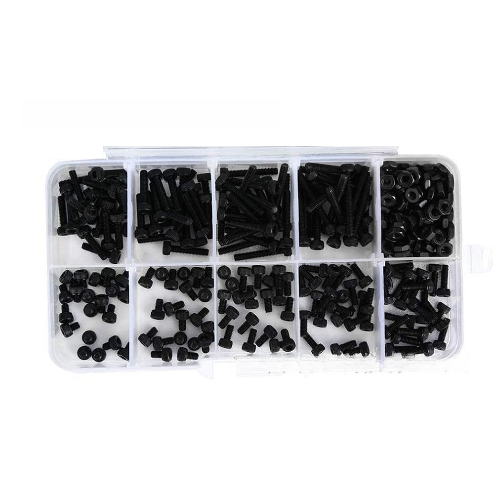 Набор assortment 300 шт. в коробке, класс прочности 12.9, черная легированная винтовая крышка с внутренним шестигранником и гайкой, M2.5
