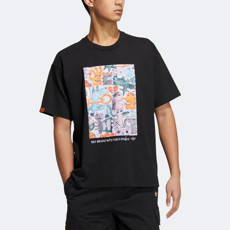 Adidas Originals T Shirts Men's Black Crew Neck Moderate Straight Fit (Unisex) T-Shirts HR6453