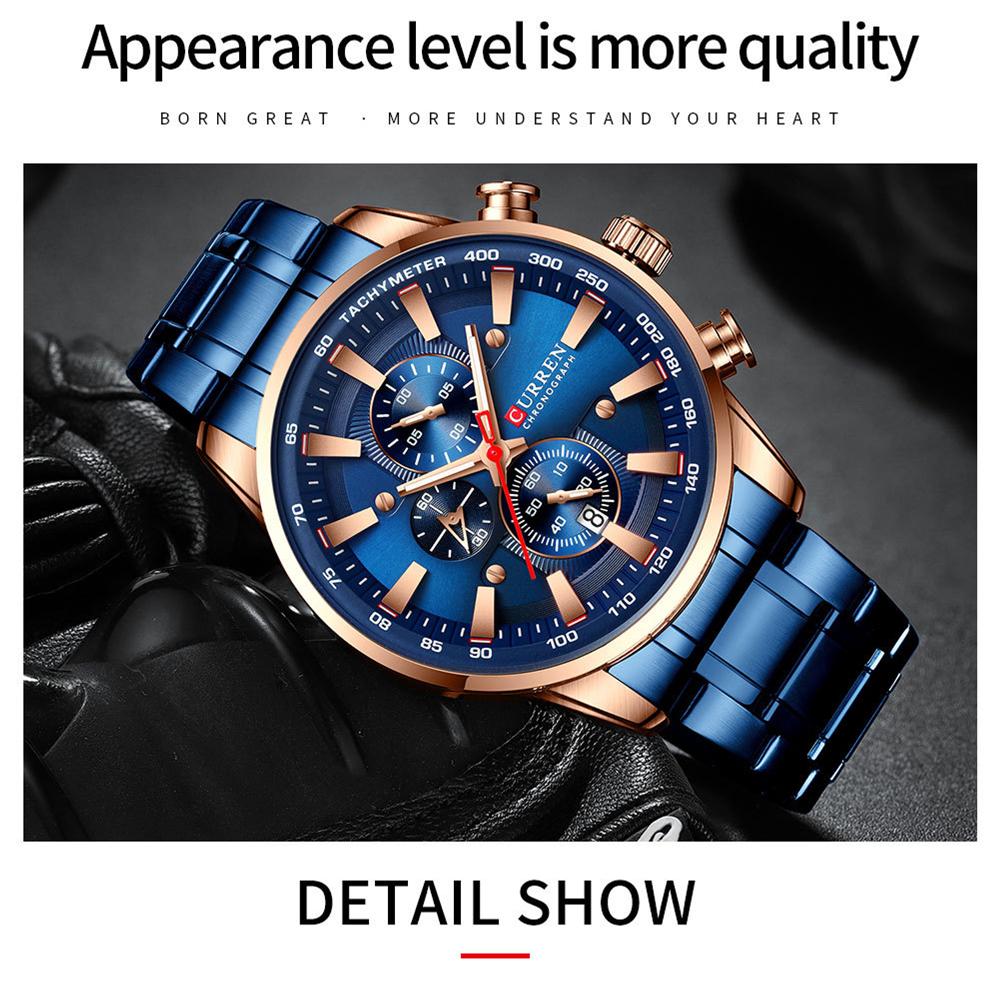 CURREN Man Watches Luxury Sporty Chronograph Wristwatches for Men Quartz Stainless Steel Band Clock Luminous Hands