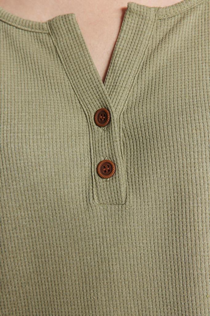 Women's Fashion New Pajama Set Green Waffle Tshirt-Pants Knitted Pajama Set