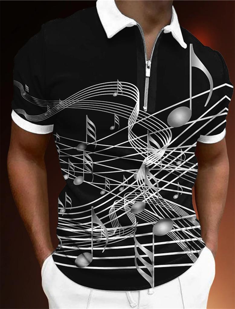 Мужская футболка на молнии, поло с принтом в виде гольфа, ноты, легкие короткие рукава, одежда на молнии, модная повседневная одежда