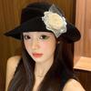Floral Black Knitted Hat Lace Women Fisherman Hat Fashion Hepburn Style Topper Hat  Wedding