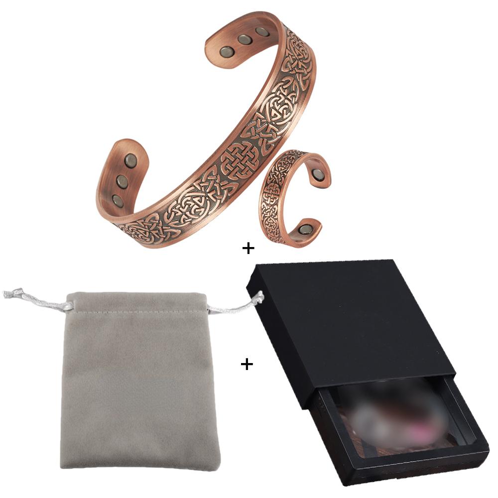 Магнитный комплект ювелирных изделий из чистой меди, регулируемые браслеты викингов, кольцо изменяемого размера, винтажный комплект украшений для здоровья, энергии, женщин и мужчин