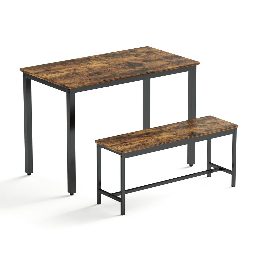 Dining Table Set, Bar Table with 2 Benches, Industrial Breakfast Table for Kitchen, Living Room, Party Room, Rustic Brown and Black, 110*60*75cm