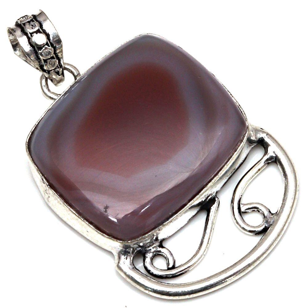 Pendant Banded Agate Gemstone Gift For Her Silver Jewelry 1.75"
