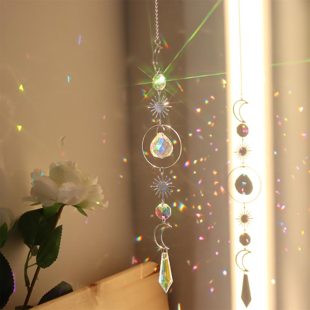 Crystal Star Sun Wind Chimes Hexagon Diamond Prisms Hanging Light Catcher Rainbow Make Window Curtains Pendant Home Room Deocr