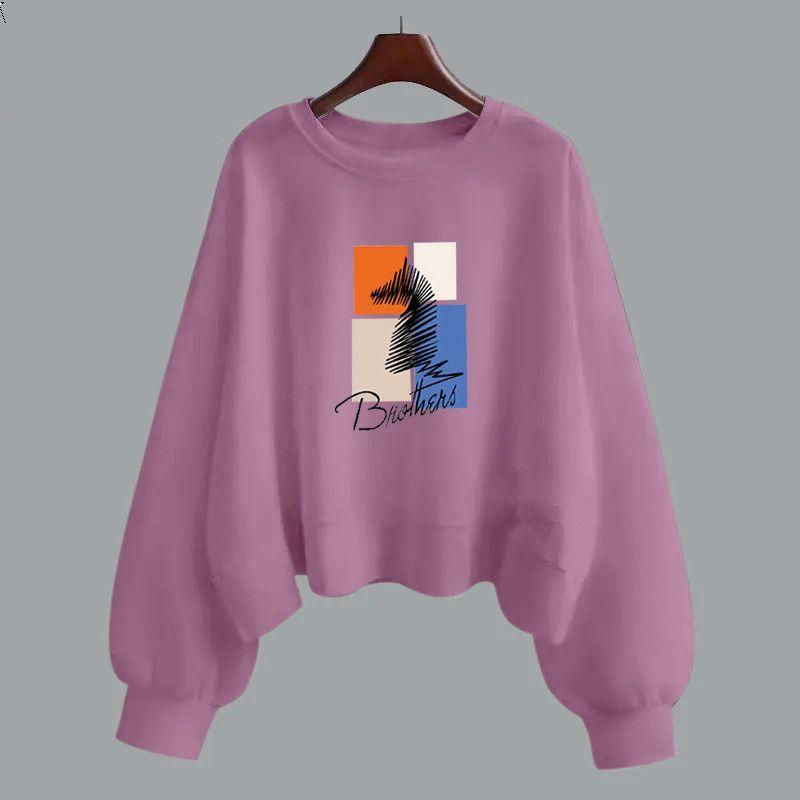 Фиолетовая хлопковая толстовка с капюшоном женская на весну и осень с длинными рукавами, корейская версия, с круглым вырезом, свободная, свободная, сентябрьский школьный сезон, ранняя осень, женская одежда