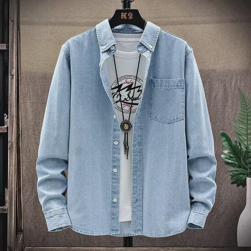 Unisex Ultra-Thin Long-Sleeve Denim Shirt - Casual, Loose-Fit Spring/Autumn Fashion Trend