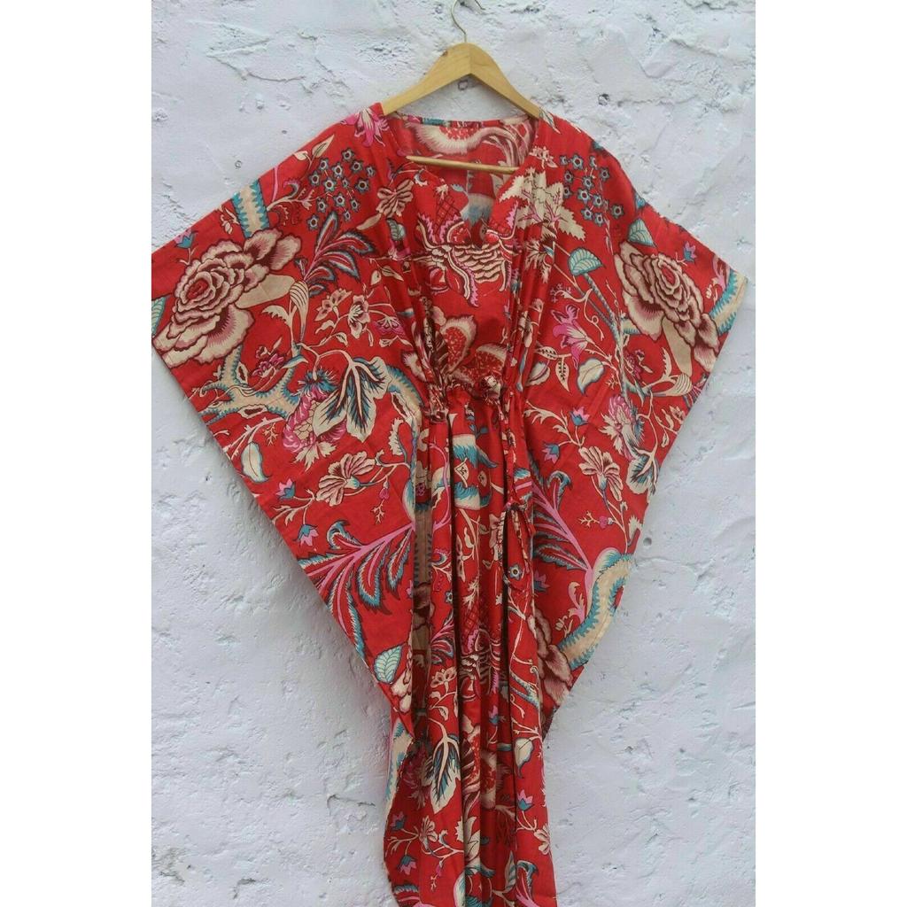 Индийская красная длинная роза с принтом хлопка в стиле хиппи макси женская ночная рубашка в стиле бохо платье-кафтан CKFTN-SCRN-FULL-BUYIT-029