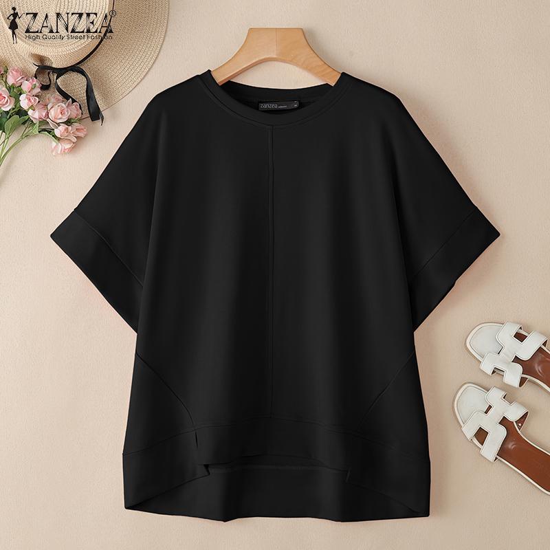 ZANZEA Женские повседневные футболки с круглым вырезом, однотонные, с рукавом до локтя