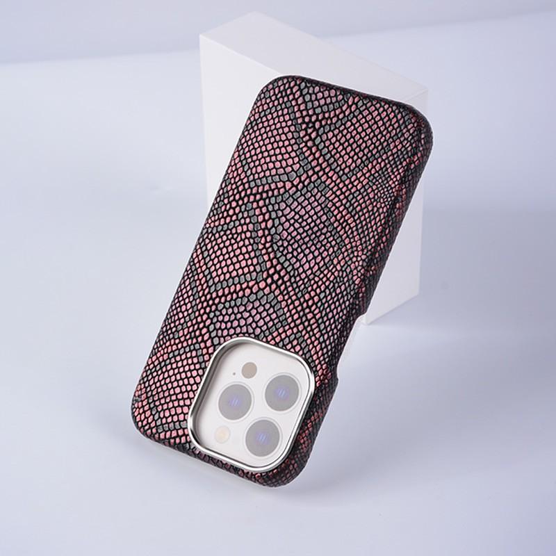 Genuine Leather Snake Print Magnetic Phone Case IPhone 15 Plus 16 Pro Max 17 Series Slim Back Cover Luxury Design