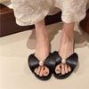 Балетки больших размеров для улицы Новые летние женские Новые с круглым носком Открытый носок Жемчужный бант Нескользящие Плоские Прохладные Моп