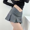 Pleated Skirt for Women A-line Solid Slim Black V-Waist Skirt Academy Style Sexy Anti Shining Uniform Y2k Grey Skirts Short