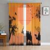 African Safari With Camels And Elephant On Sunset Tulle Sheer Curtains for Living Room Kitchen Decoration Voile Organza Curtains