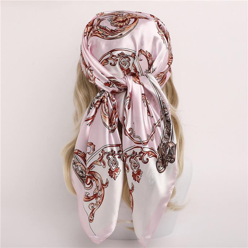 90*90CM Woman Handkerchief for Head Silk Head Scarf Foulard En Satin Neckerchief Luxury Silk Purse Scarf SJ02
