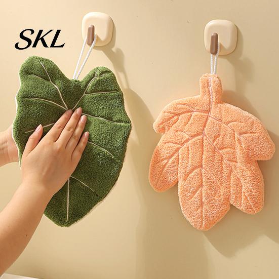 Decorative Bathroom Hand Towel Leaf Shape Towel, Soft Absorbent with Hanging Loop, Loop Cute Maple Ginkgo Design for Kitchen Drying Coral Velvet