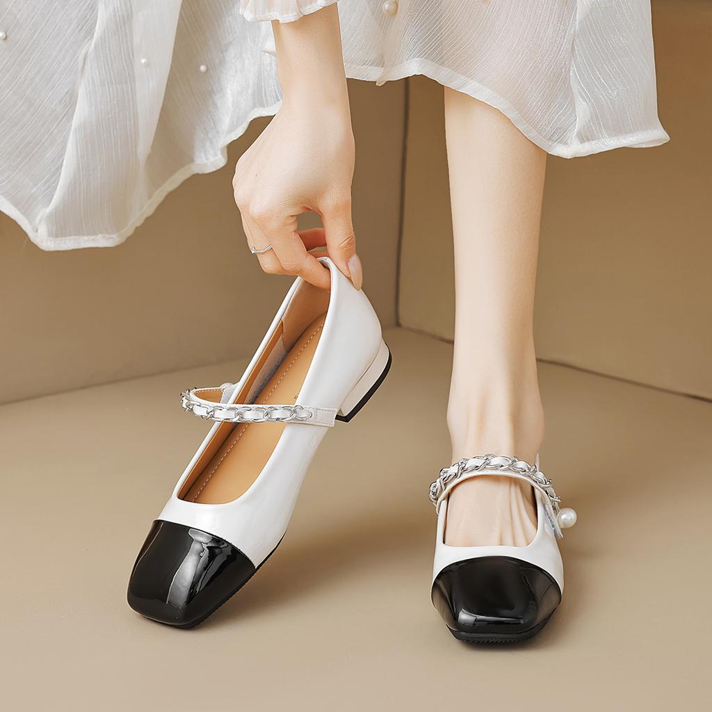 Weiwei Girl 220-1 Square Head Flat Bottom Mary Jane Shoes Girl Word with Light Mouth Color Matching Fairy Style Low Heel Single Shoes