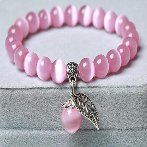 National Style Buddha Bead Bracelet with Cat's Eye Stone for Women, Fashion Lady Crystal Jewelry