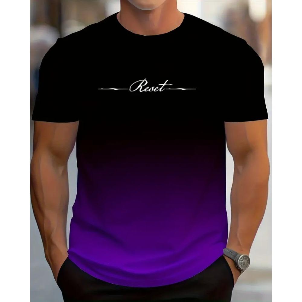 Men Short-Sleeved Letter Gradient Print Fashion Creative Summer Outdoor Sports T-Shirt Breathable And Comfortable 2024 New Model