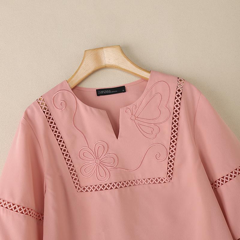 ZANZEA Женская повседневная блузка свободного кроя с V-образным вырезом и рукавом 3/4