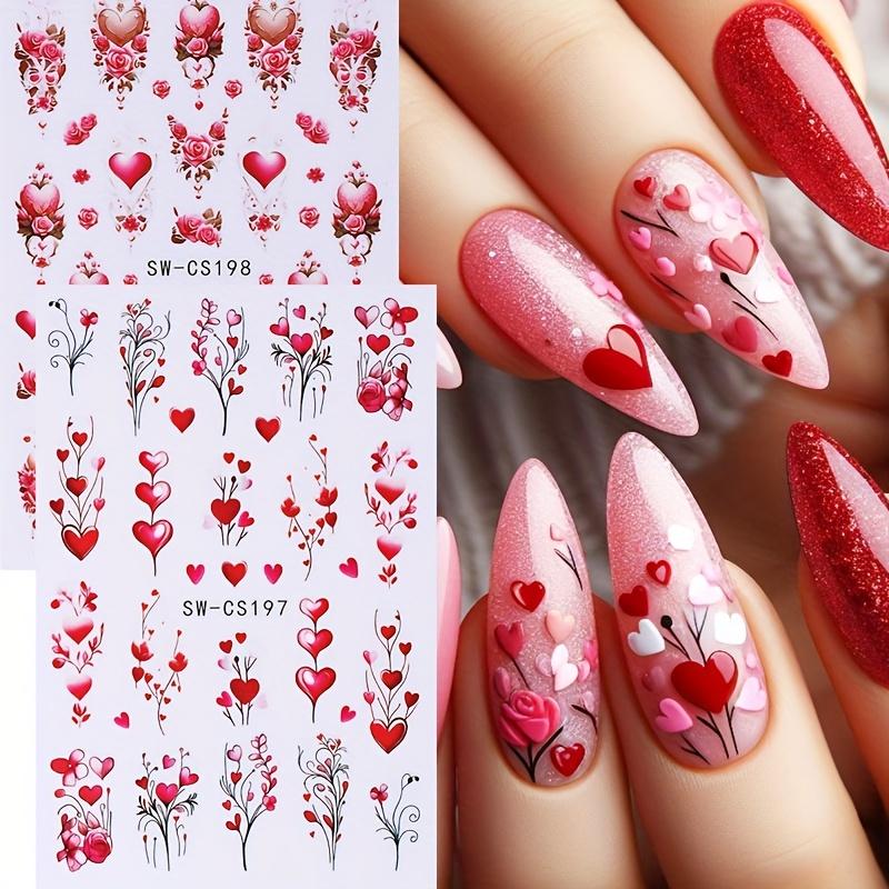 5D валентинки рельефные наклейки для ногтей сердце цветок красное сердце любовь DIY романтический маникюр украшение