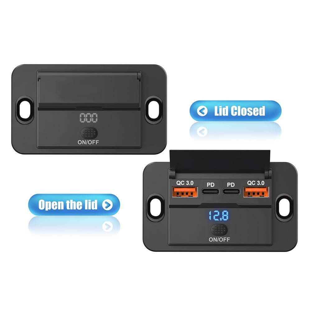 Автомобильное зарядное устройство с 4 портами Dual PD Dual QC 3.0 USB с переключателем, 96 Вт, разъем для быстрой зарядки, USB-питание для 12 В/24 В автомобиля, лодки, автобуса, автофургона, грузовика