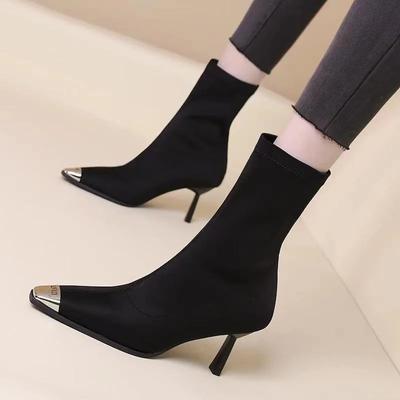 2024 Высококачественная женская обувь Женские сапоги без застежек Модные однотонные современные сапоги Женские сексуальные остроносые голые сапоги Zapatos Mujer