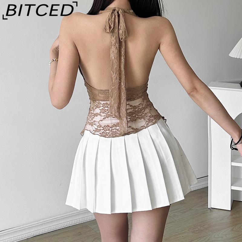 BITCED Летний женский однотонный облегающий уличный топ-майка с халтером, сексуальный топ без спины