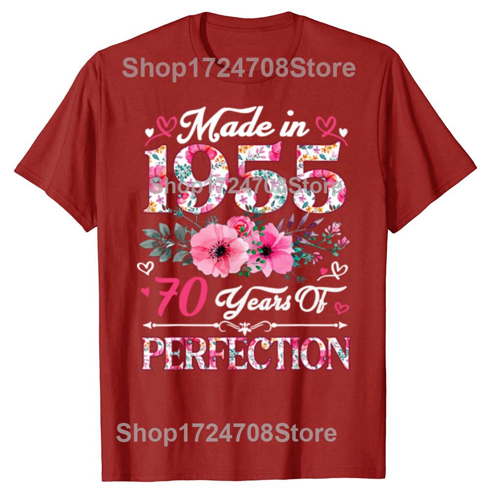 Funny 70 Year Old Made In 1955 Floral 70th Birthday T-shirts Men Fashion Casual Tshirt 100% Cotton Loose Oversized T Shirt