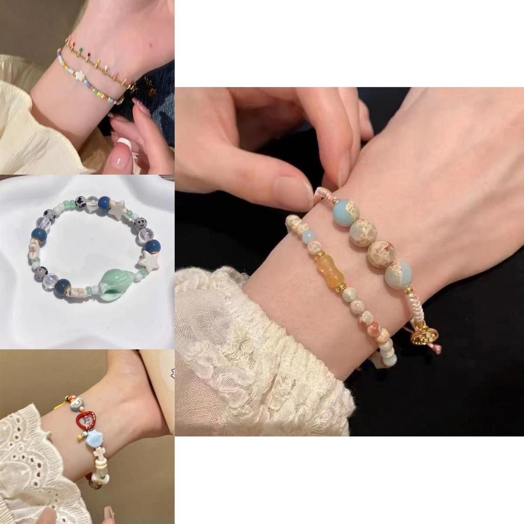 Chic Macaron Ceramic Sea Shell Beaded Bracelet Unique Fresh Sweet Jewelry For Women