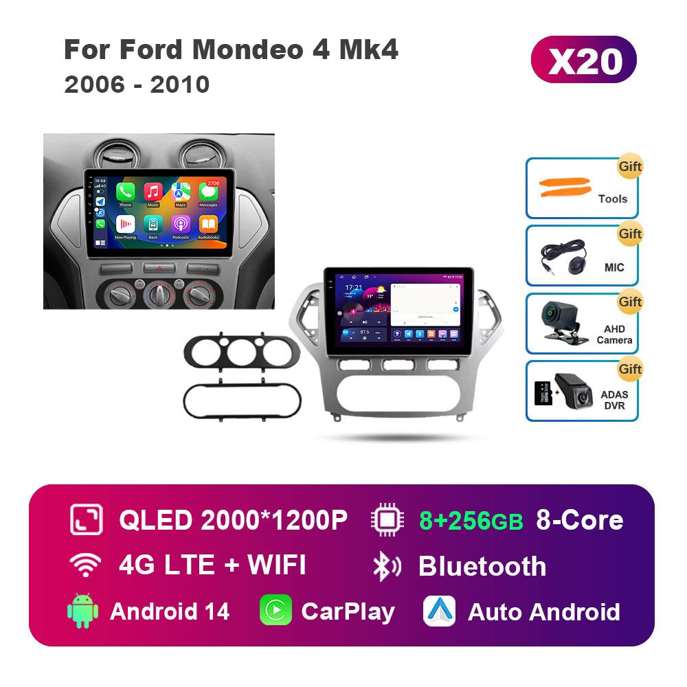 Автомагнитола с интеллектуальной системой Android 14, мультимедийный плеер для Ford Mondeo 4 Mk4 2006 - 2010, сенсорный экран, 4G, WiFi, BT, GPS, Navi