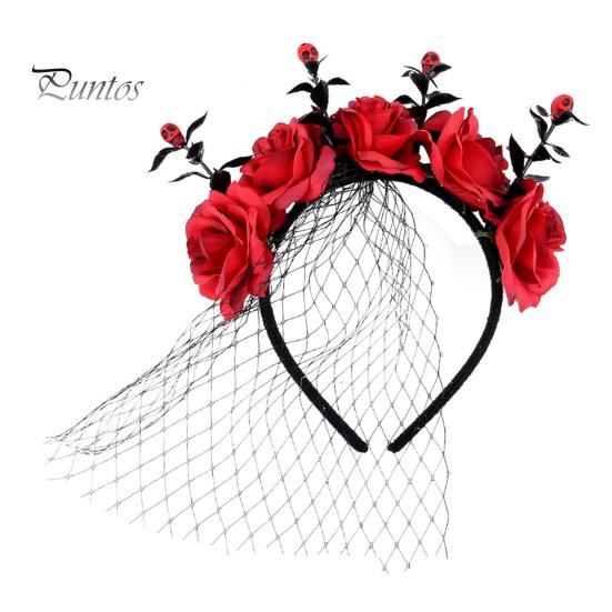Повязка на голову на Хэллоуин, искусственная роза, сетчатая повязка на голову, праздничный головной убор, макияж на Хэллоуин, аксессуар для волос, женский обруч для волос