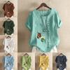 Women's Fashion Butterfly Print Short Sleeve T-shirt Loose Cotton Shirt Casual Loose Summer Blouse Tops Plus Size