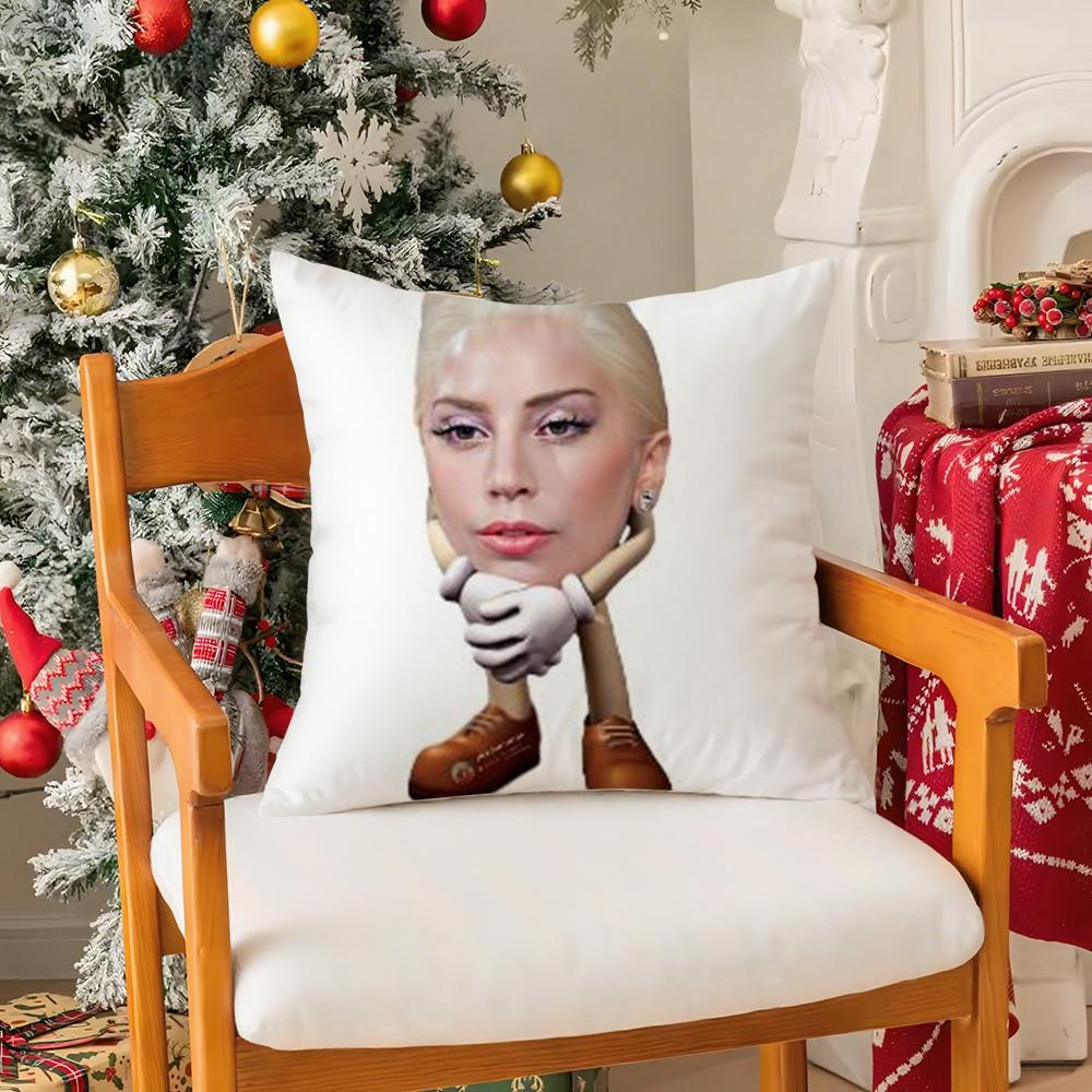 Funny gaga meme lady Pillow Case Silky Short Plush with Invisible Zipper Dustproof Sofa Cushion Cover for Home Decor