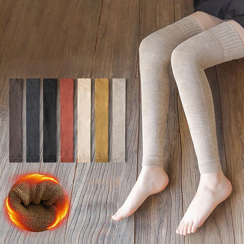 Зимние однотонные утепленные наколенники выше колена, теплые флисовые длинные носки