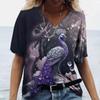 Роскошная женская футболка с рисунком павлина, летняя свободная женская одежда, большая блузка с v-образным вырезом, женские повседневные повседневные футболки с короткими рукавами