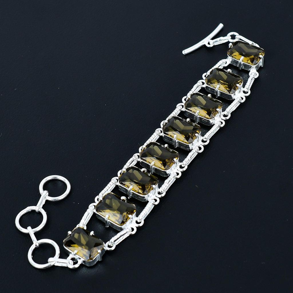 Граненый браслет из дымчатого кварца, ювелирное изделие из стерлингового серебра 925 пробы, браслет с регулируемой цепочкой, драгоценный камень в форме подушки, украшение ручной работы, подарок для нее