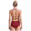 Womens Latin Dance Leotard Sleeveless Halter Neck Rhinestone Tassels Backless Competition Costume