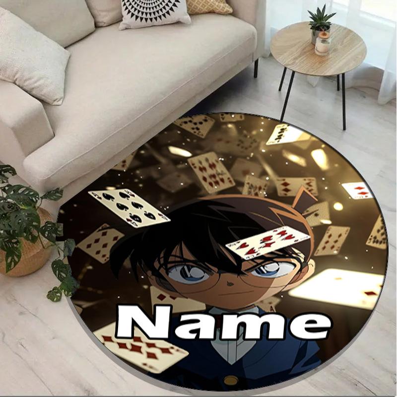 Custom Name Personalized Detective Conan Print Round Rug, Versatile Home Decor Carpet, for Playroom, Apartment, Balcony, Entryway, Hallway Gift