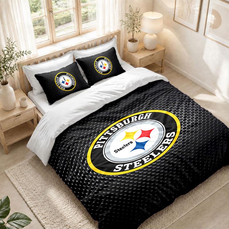 Bedding Set 1 Duvet Cover 2 Pillowcases Pittsburgh Steelers Print Bedroom Home Decoration