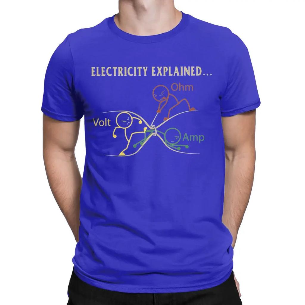 Funny Electricity Explained Physics T-Shirts for Men Volt Ohm Ampere Pure Cotton Tees Crew Neck Short Sleeve T Shirts Clothing