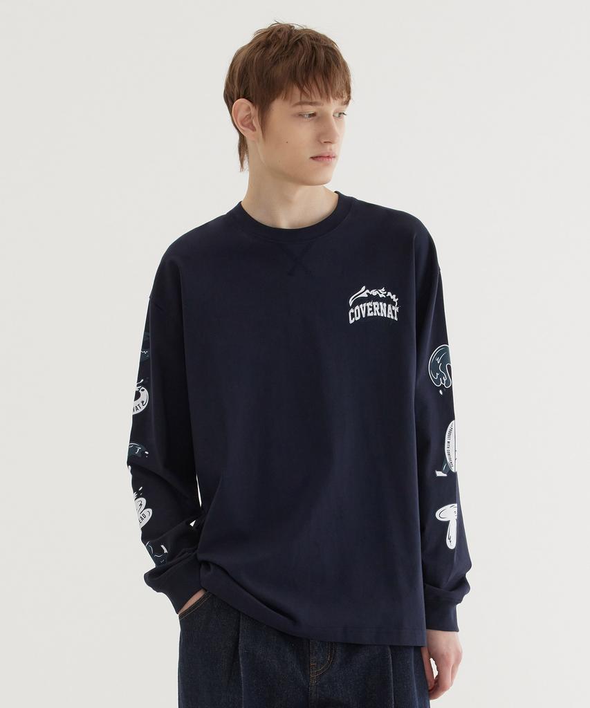 COVERNAT Wave Graphic Long Sleeve Dark Navy