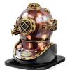 45.72 Cm  Brass Steel Diver's Helmet Nautical Scuba Diving Replica with Wooden Base Marine Decor Collectible