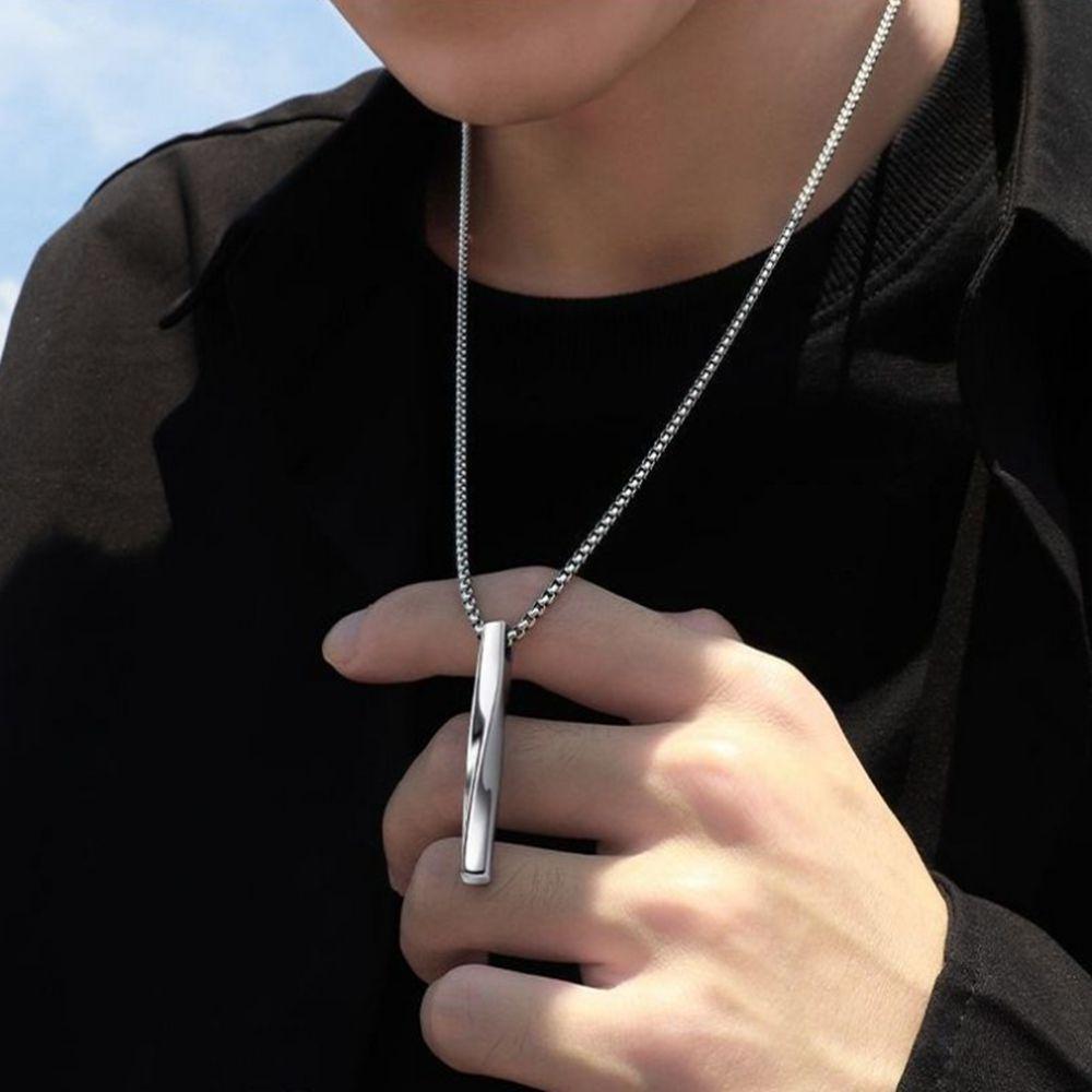 Men Women Personality Alloy Vertical Bar Straight Necklace Pendant Necklaces Chain Jewelry