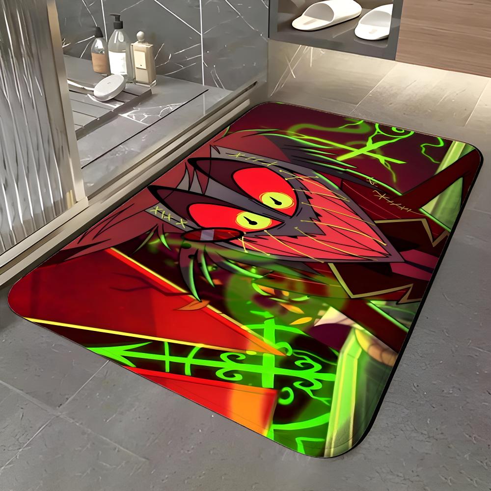 show H-Hazbin Hotel Floor Mat Soft Flannel Entrance Door Mat Non Slip Absorbent Bathroom Bedroom Floor Rug