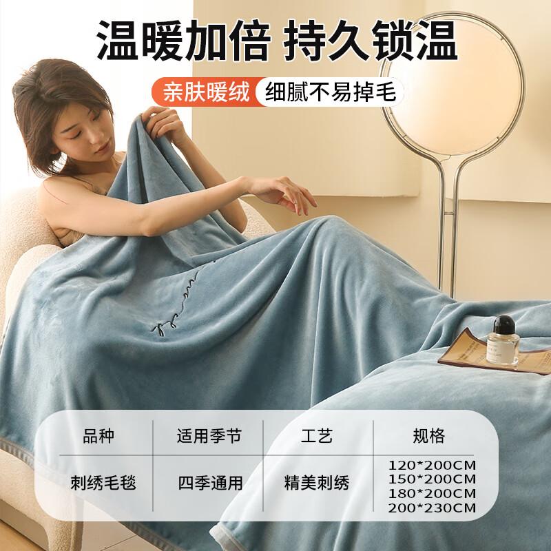 Yalu Double-Sided Thickened Milk Velvet Blanket, Nap Throw, All-Season Blanket, Air Conditioning Cover Blanket, 120*200cm, Gray-Blue