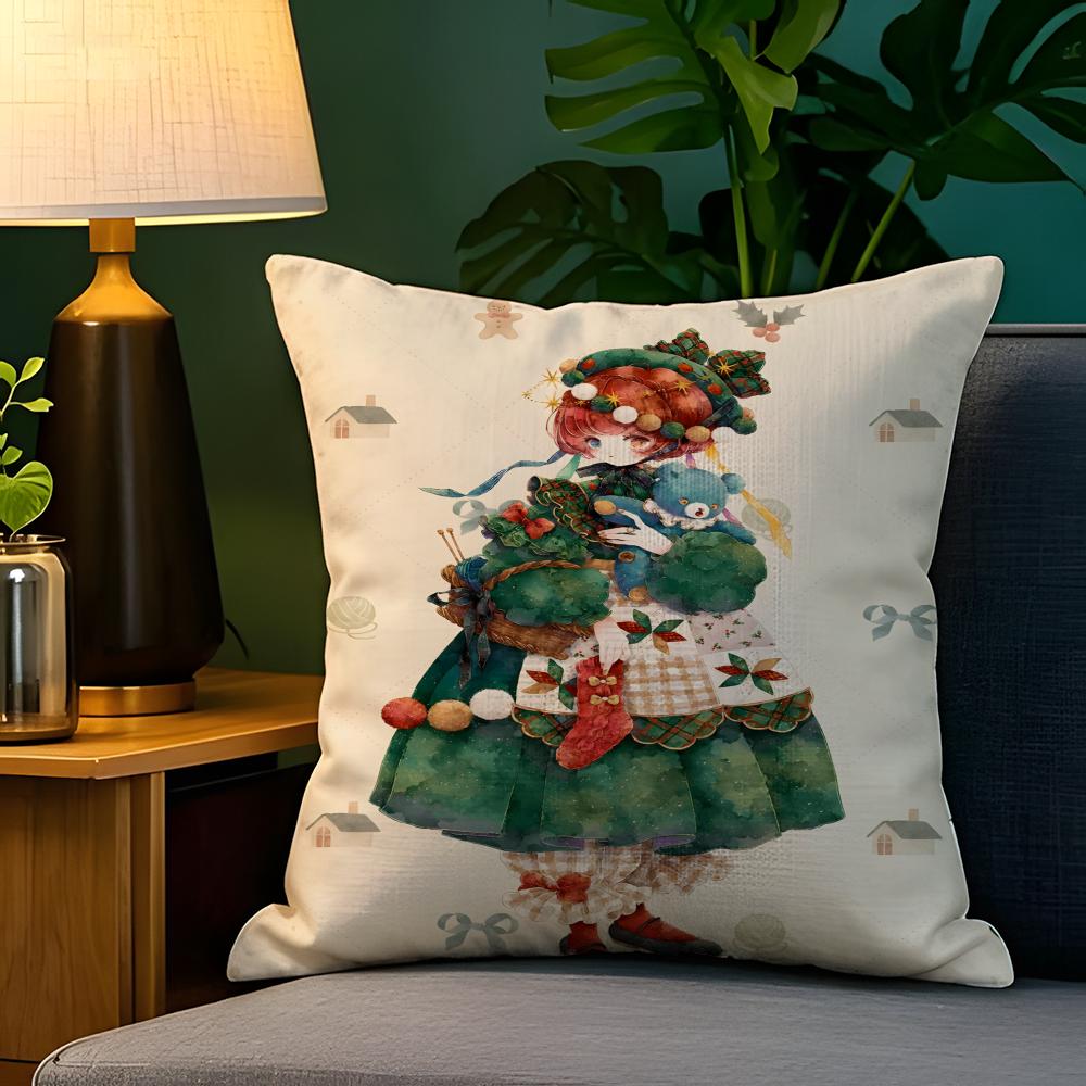 Christmas reindeer antler girl Pillow Case Natural Linen Pillow Case DoubleSided Decor Sofa Pillowcase Home Decor