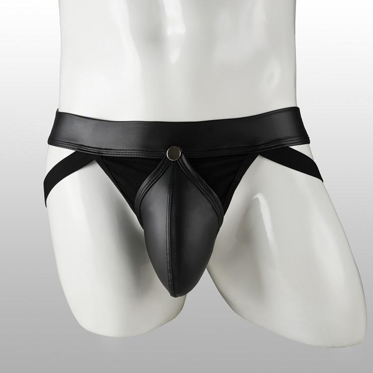 Men's Sexy Leather T-back Underwear with Pouch