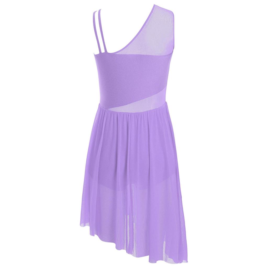 Лирическое танцевальное платье для девочек без рукавов с цветочным узором из страз и асимметричным разрезом для выступлений на сцене