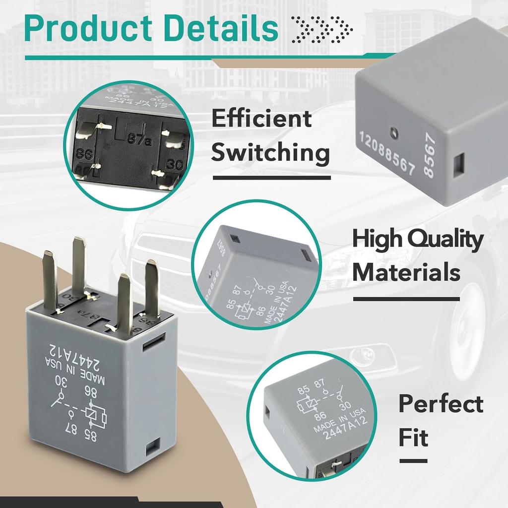 4 Pcs 12088567 8567 Automotive Relay - 12VDC 30A 4-Pin, High-Performance Automotive Relay 12088567 Fit For Buick, Cadillac, Chevrolet, GMC - OEM